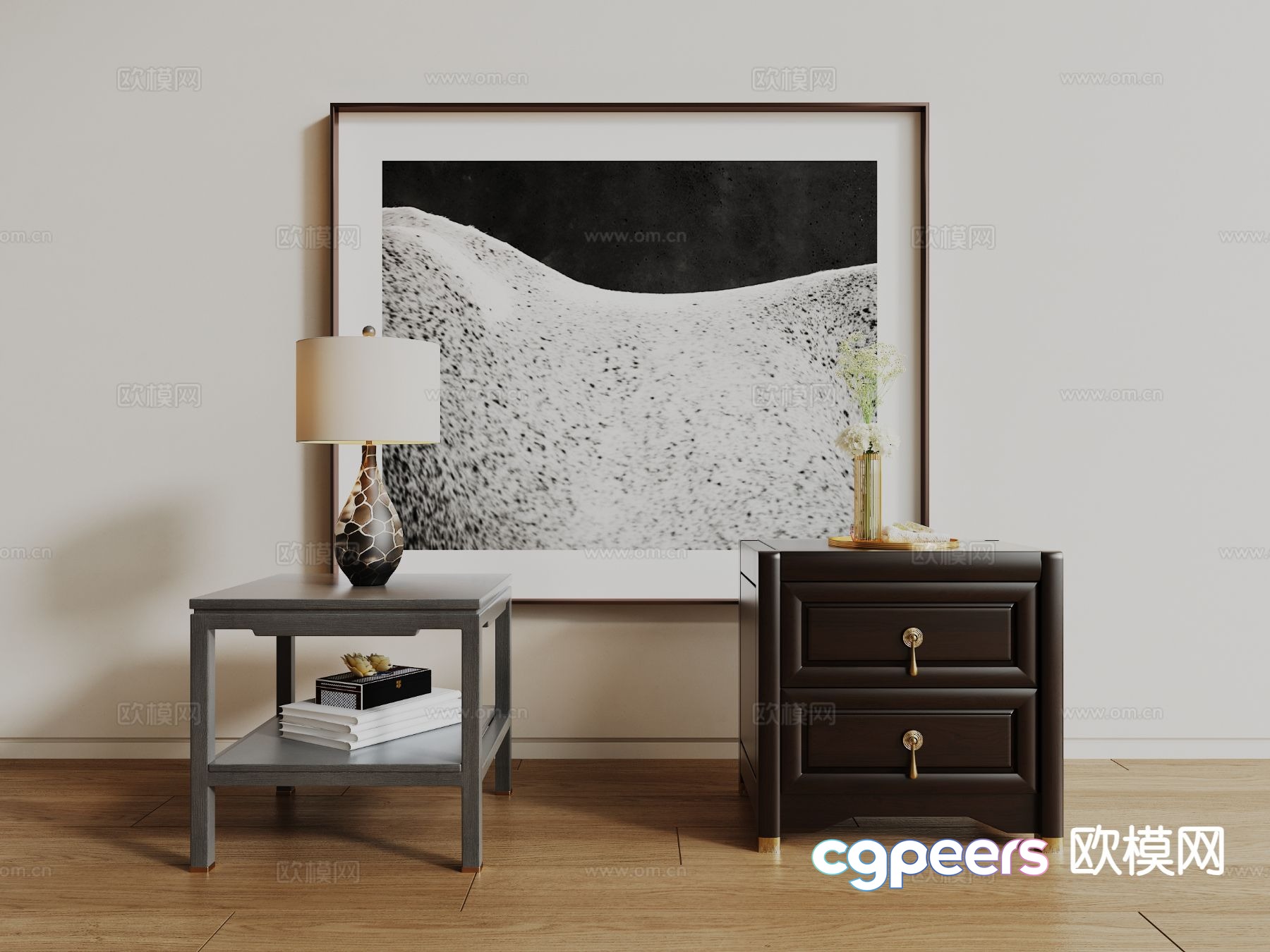 New Chinese style bedside table 3d model New Chinese style bedside table 3d model