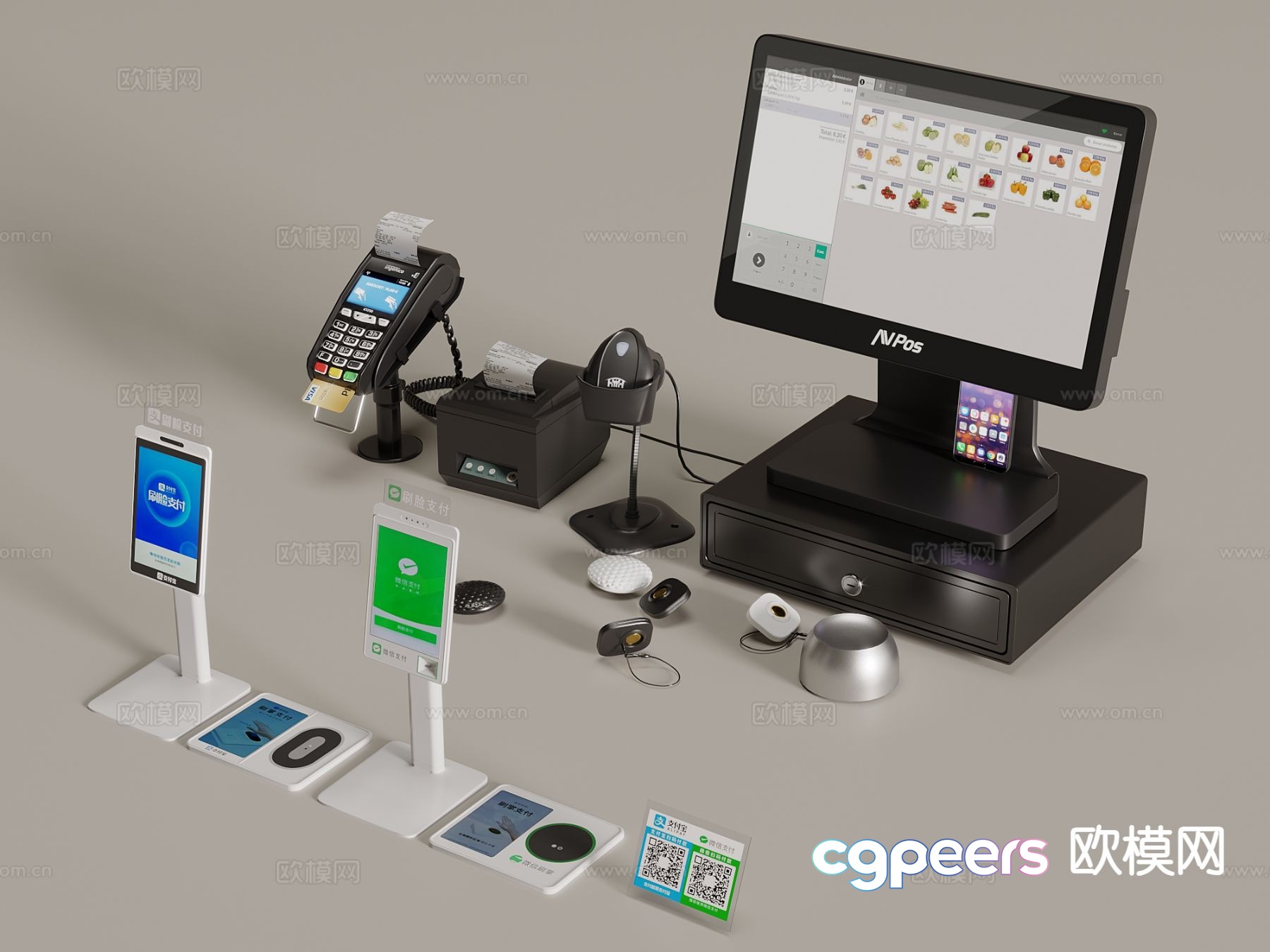 Supermarket checkout counter cash register payment code 3d model