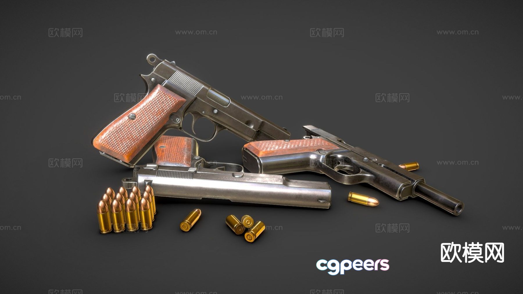 Browning high power 9mm pistol 3d model Browning high power 9mm pistol 3d model