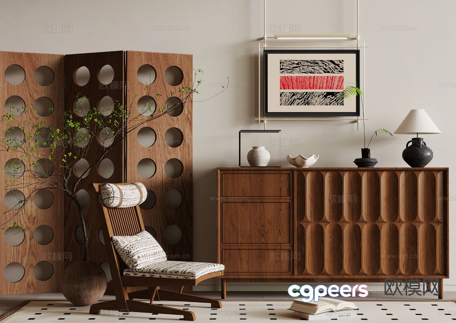 Middle-aged style side cabinet 3D model Middle-aged style side cabinet 3D model