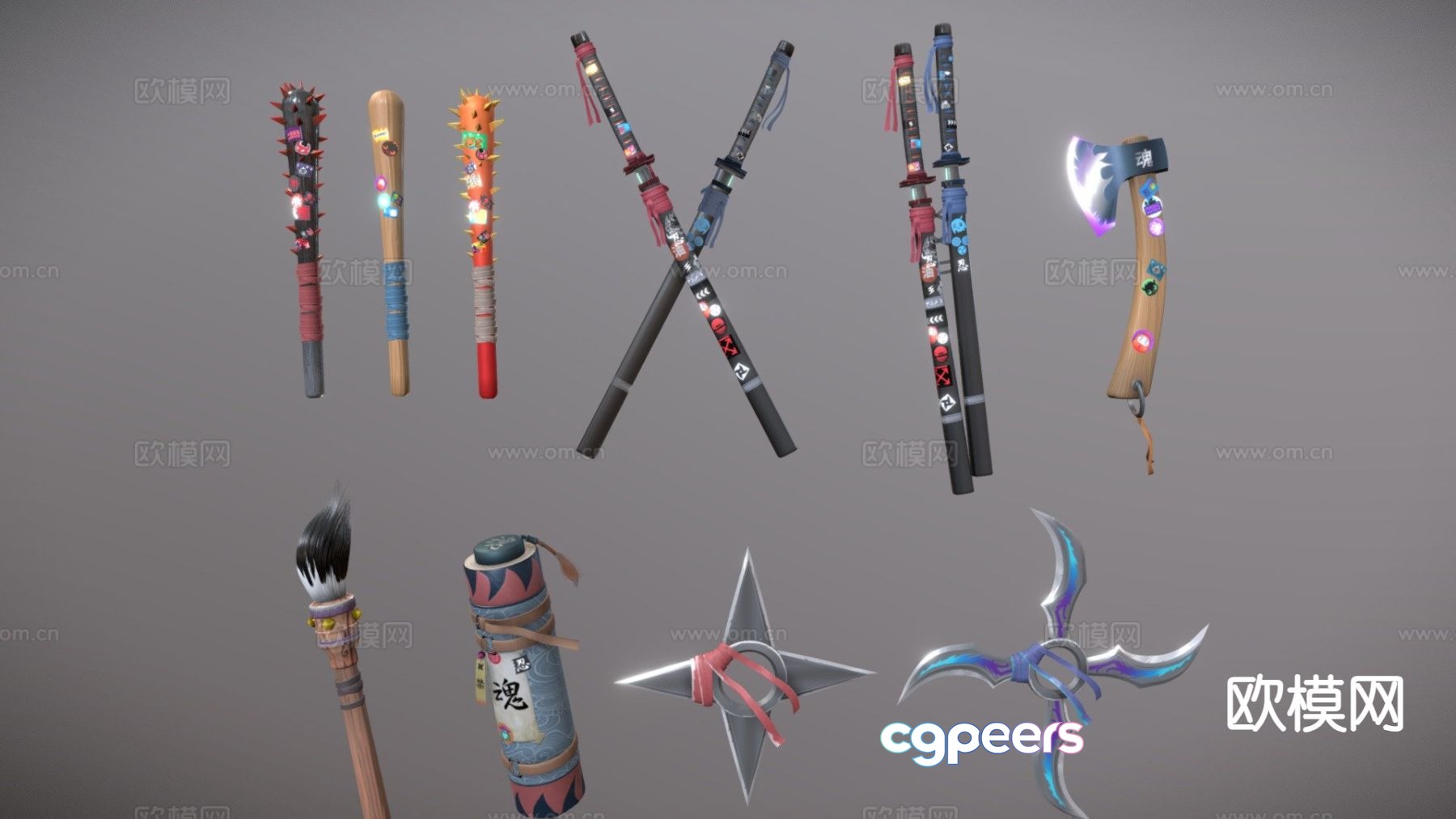 Japanese ninja weapons Harajuku style game weapons 3d model Japanese ninja weapons Harajuku style game weapons 3d model