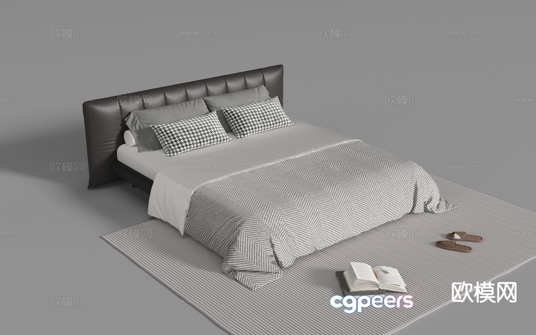 Modern double bed leather art bed 3d model Modern double bed leather art bed 3d model
