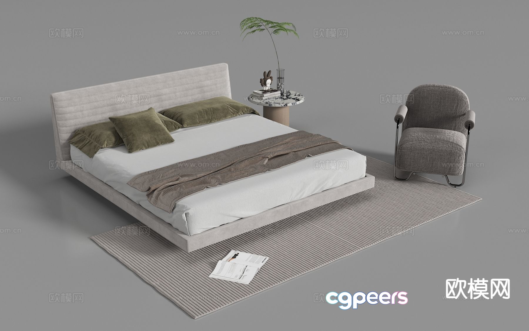 Modern double bed fabric bed 3d model Modern double bed fabric bed 3d model