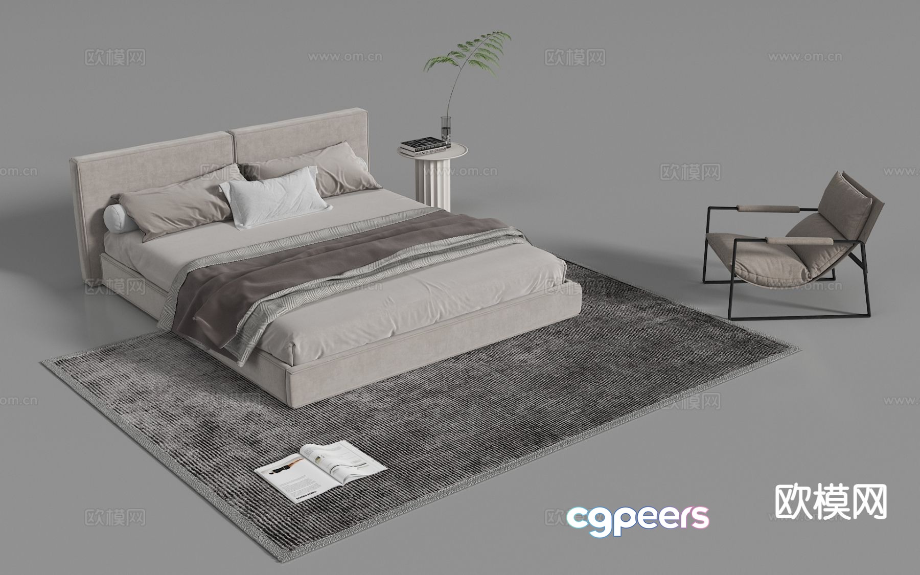 Modern double bed fabric bed 3d model Modern double bed fabric bed 3d model