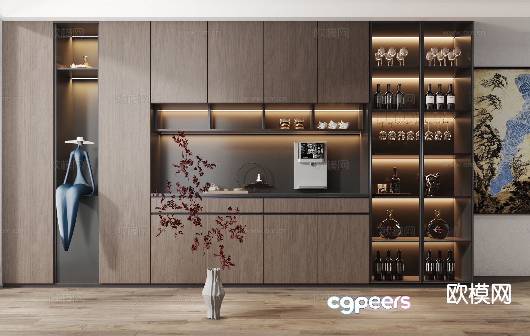 New Chinese style wine cabinet sideboard 3D model New Chinese style wine cabinet sideboard 3D model
