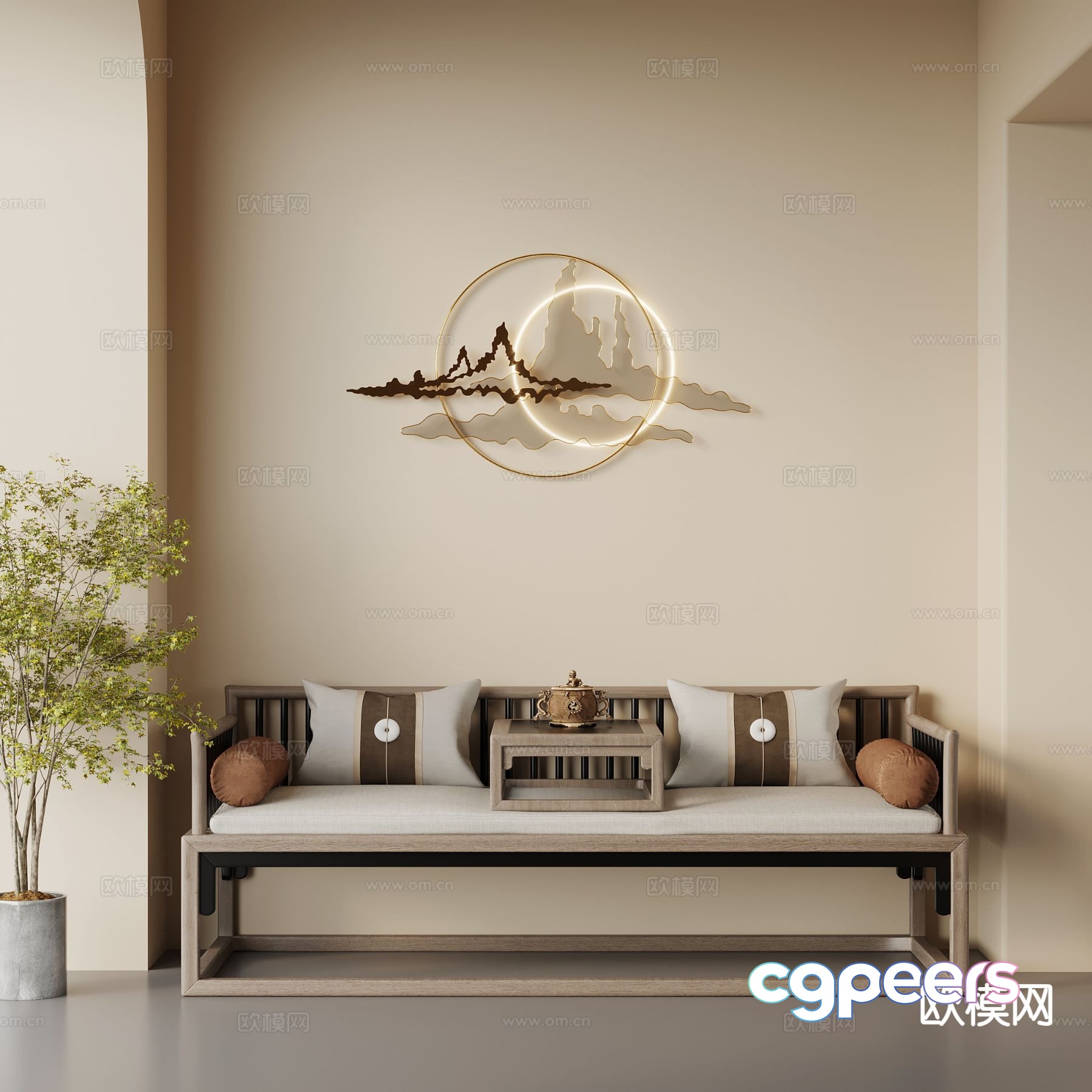 New Chinese style Luohan bed Luohan collapse 3D model New Chinese style Luohan bed Luohan collapse 3D model