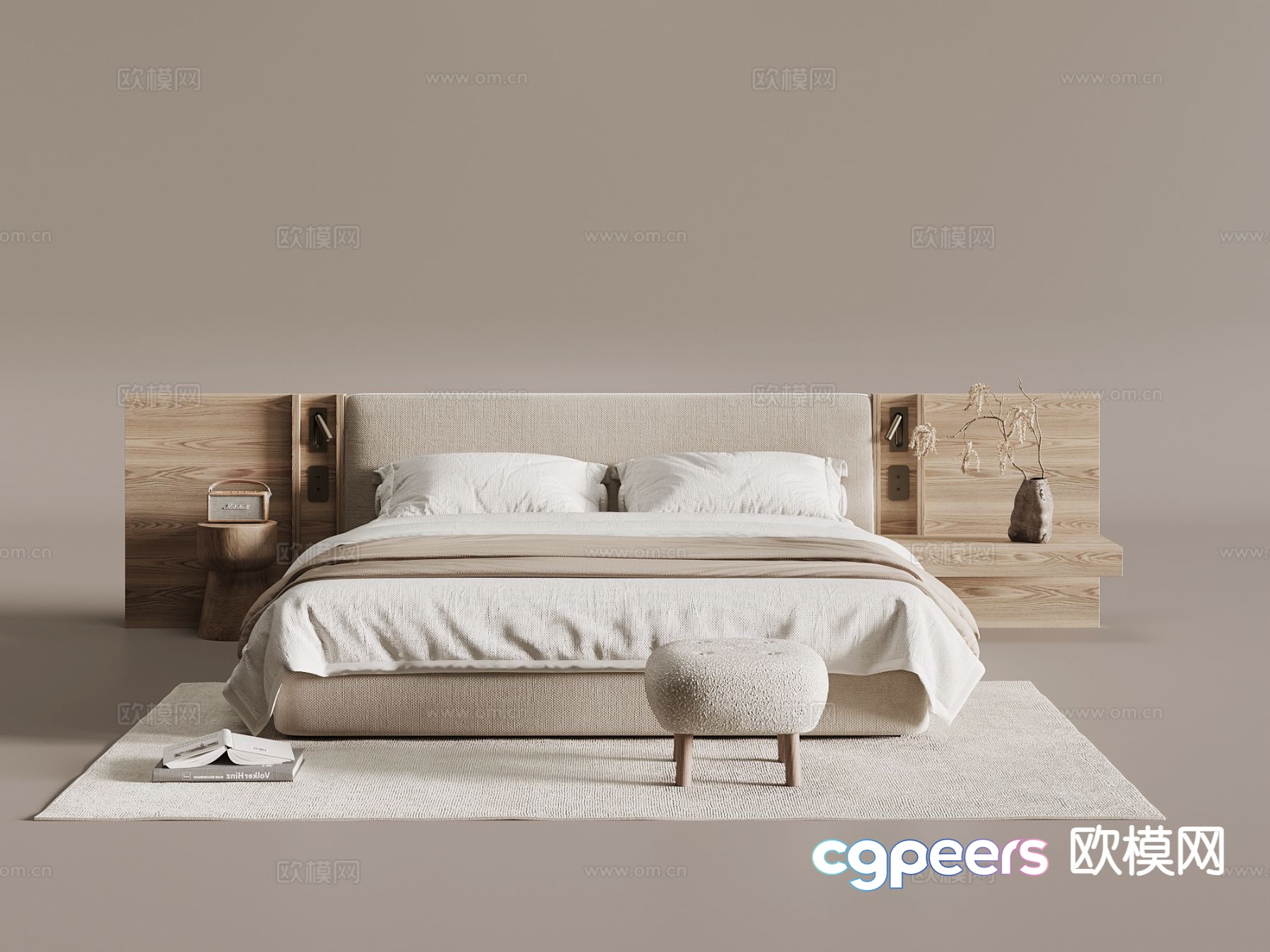 Log style double bed 3d model Log style double bed 3d model