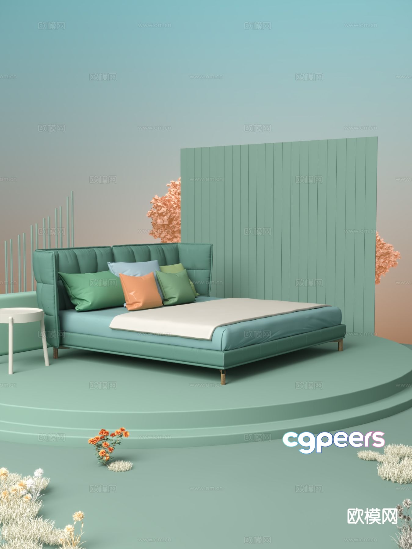 Modern double bed 3d model Modern double bed 3d model