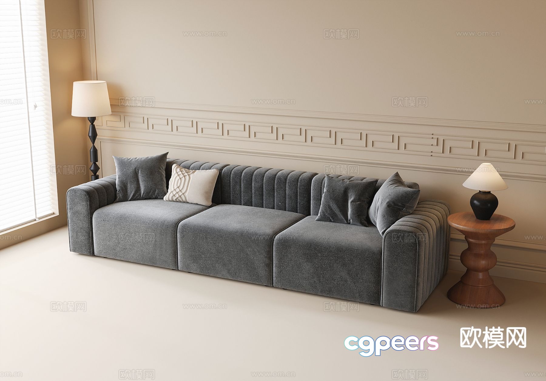 Modern three-person sofa fabric sofa 3d model Modern three-person sofa fabric sofa 3d model