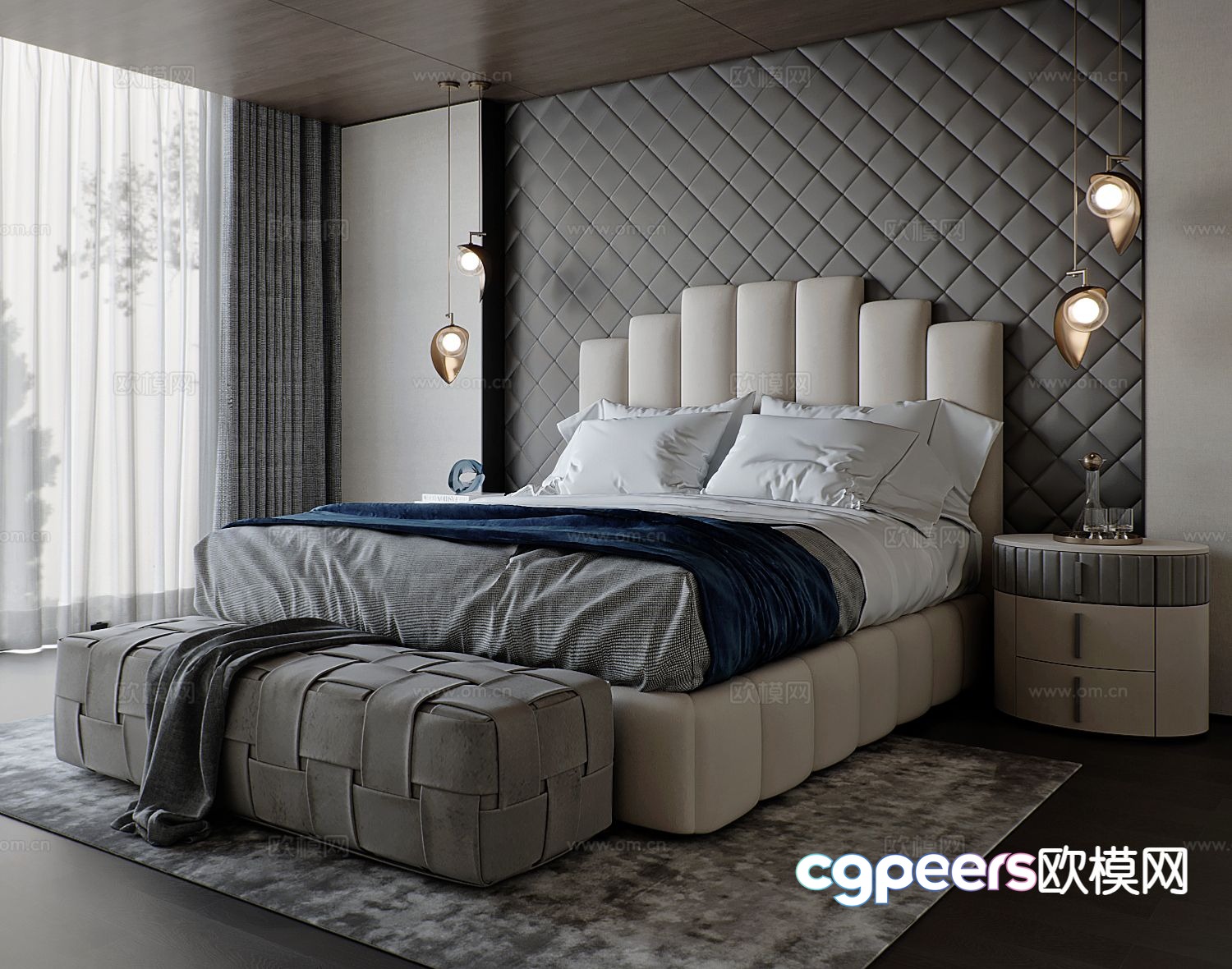 Simple European double bed 3d model Simple European double bed 3d model
