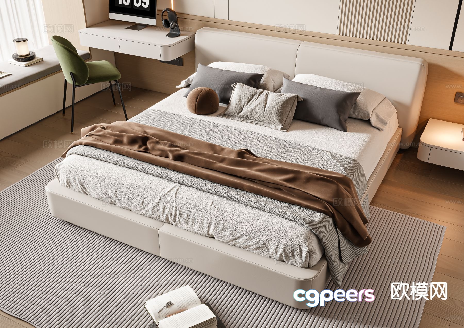 Modern double bed 3d model Modern double bed 3d model