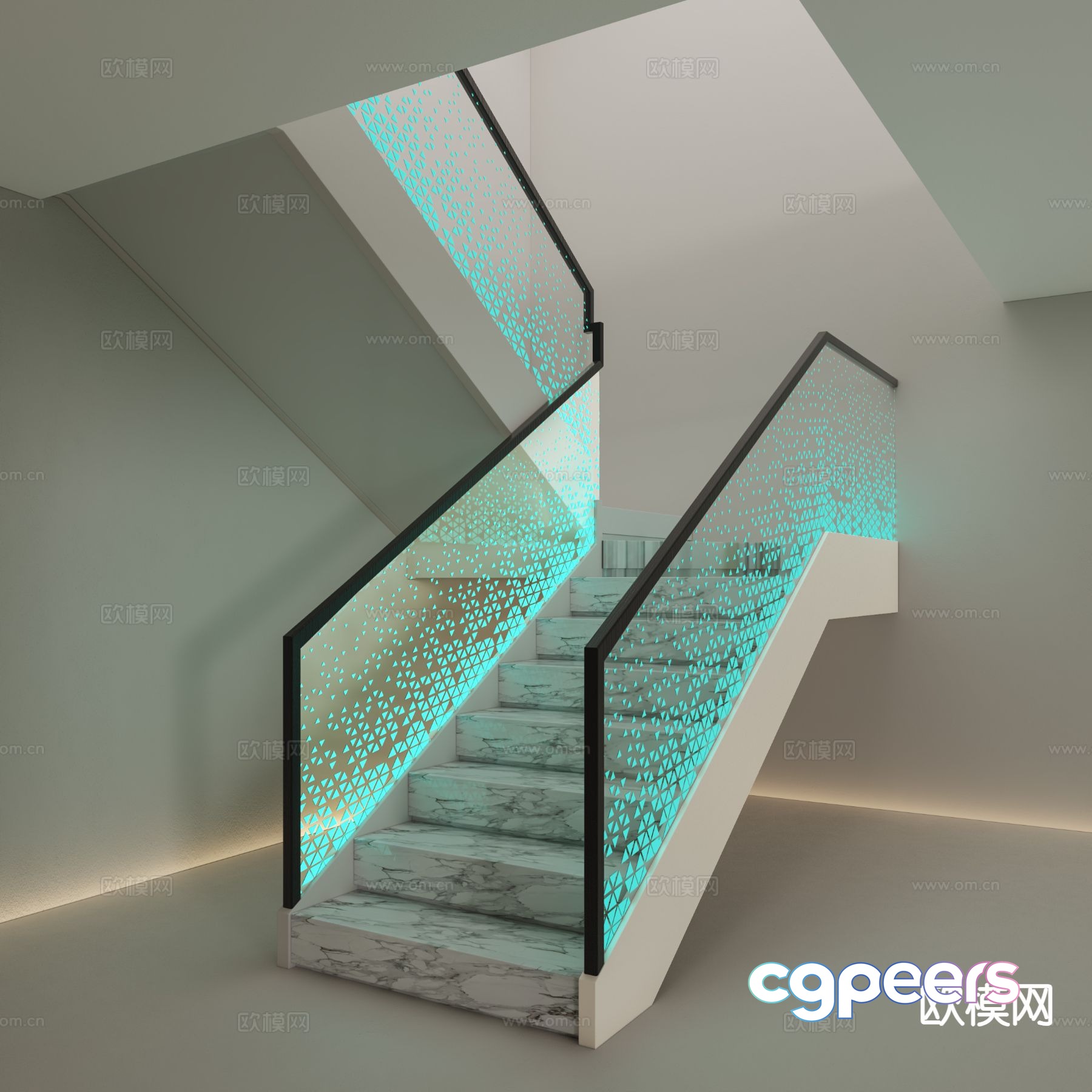 Modern staircase glowing handrail glass handrail staircase 3d model Modern staircase glowing handrail glass handrail staircase 3d model