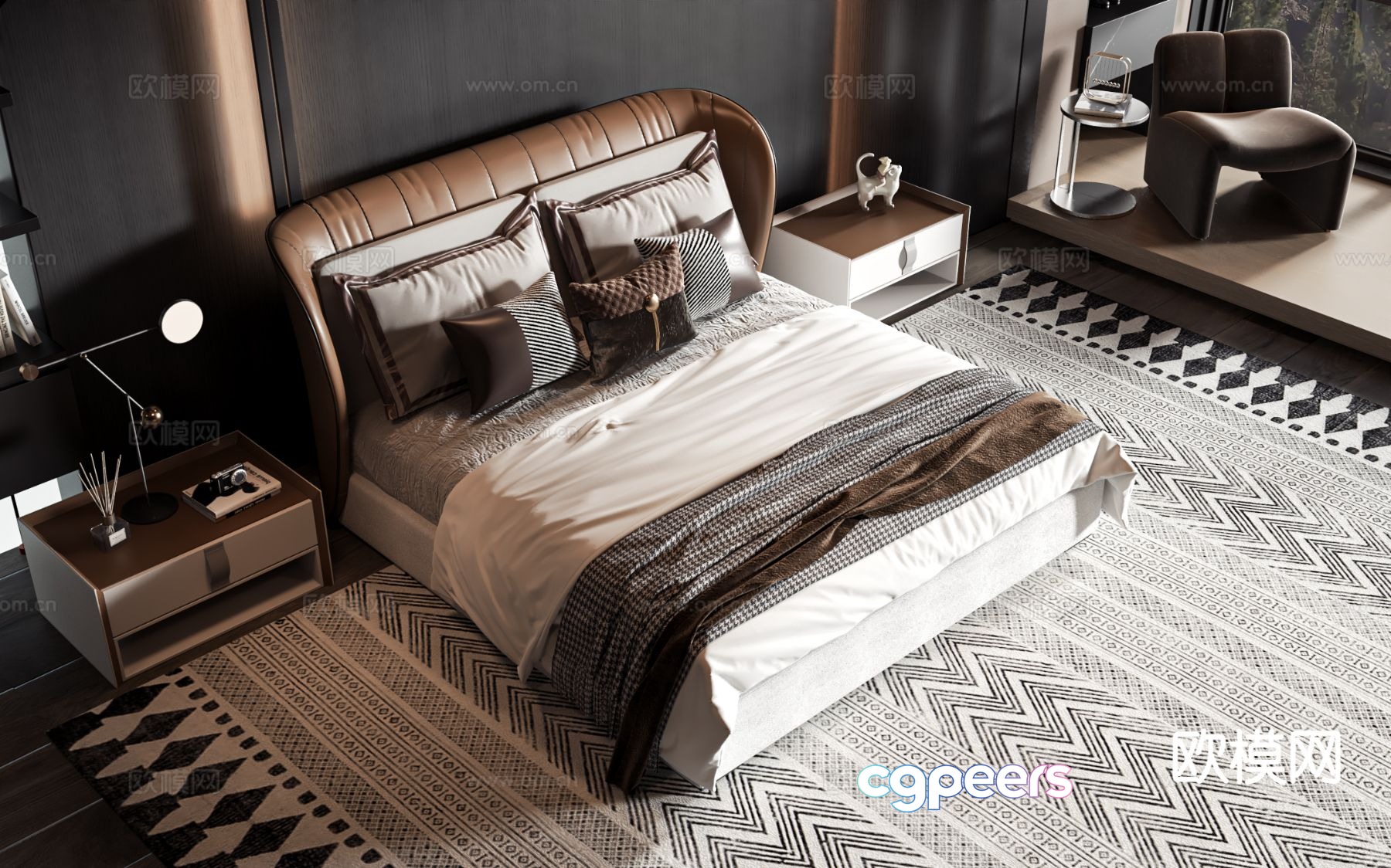Modern double bed 3d model Modern double bed 3d model