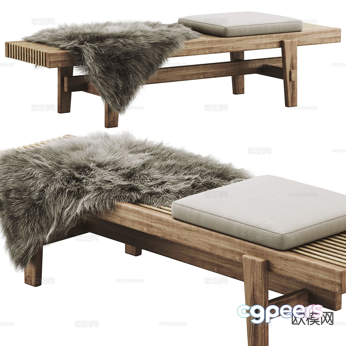 Poliform bench bed end stool solid wood stool 3d model Poliform bench bed end stool solid wood stool 3d model