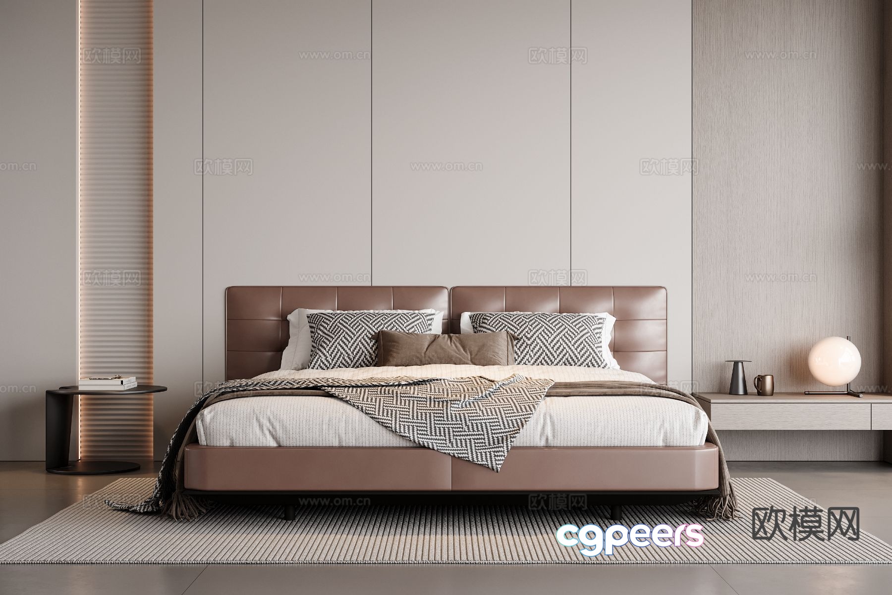 Modern leather double bed 3d model Modern leather double bed 3d model