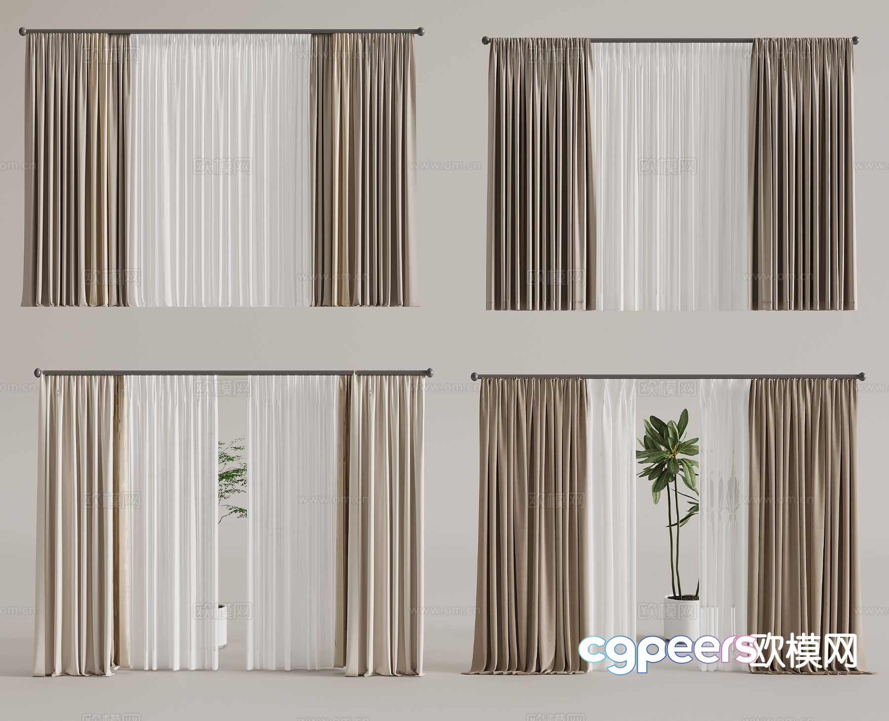 Modern curtains translucent gauze curtains 3D model Modern curtains translucent gauze curtains 3D model