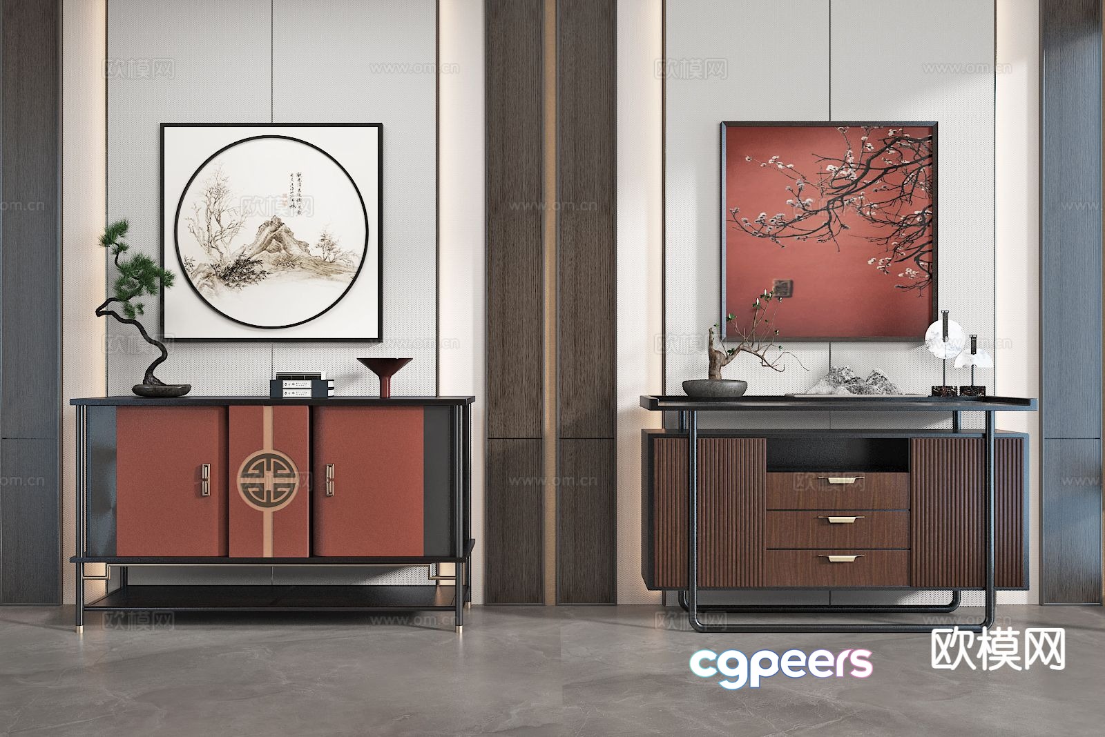 New Chinese side cabinet 3D model of entrance cabinet New Chinese side cabinet 3D model of entrance cabinet