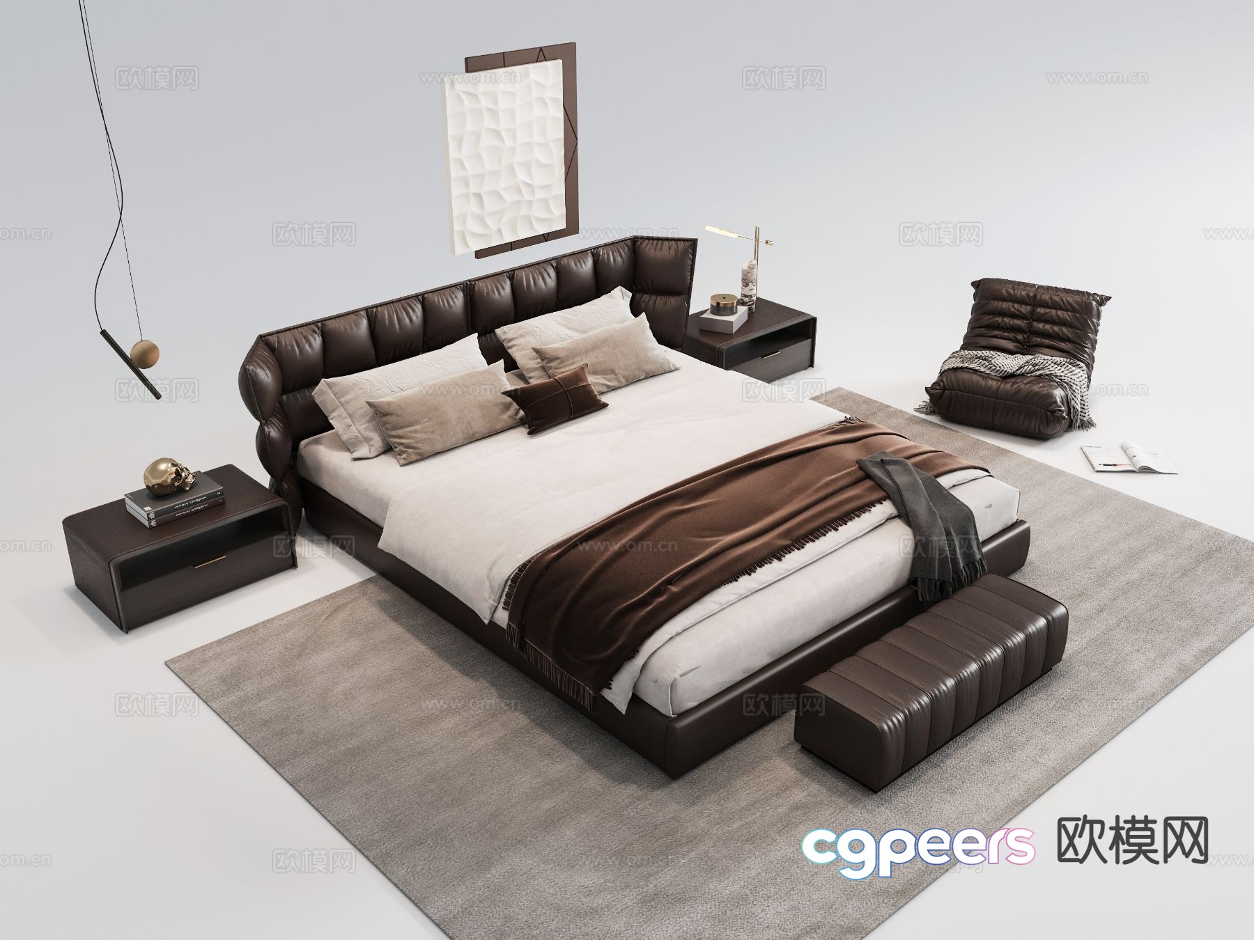 Italian double bed bedside stool 3d model Italian double bed bedside stool 3d model