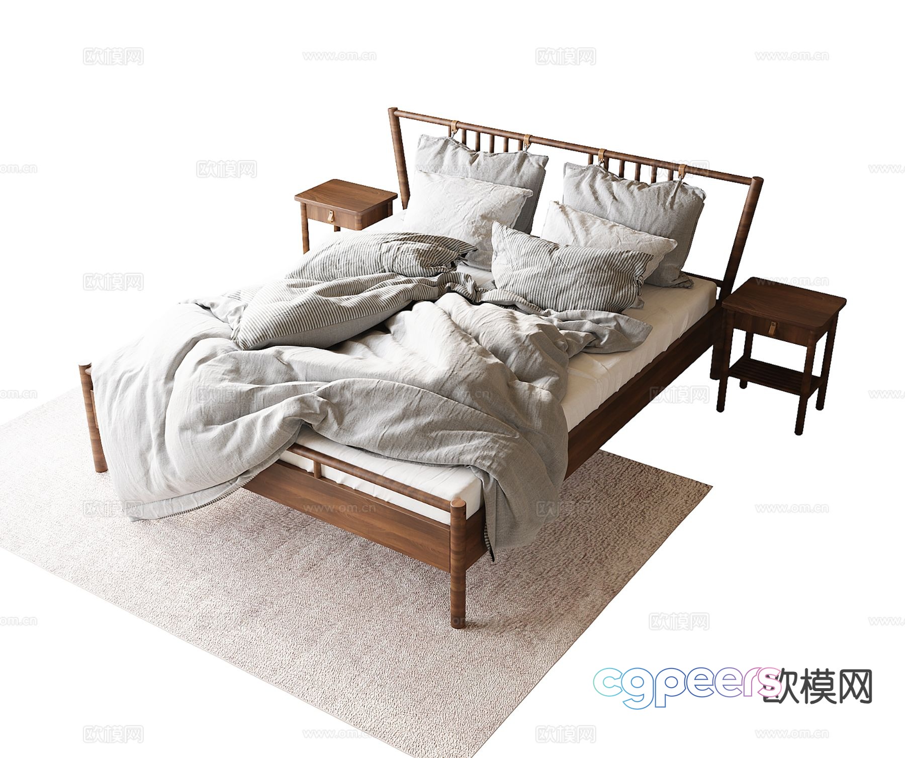 Log style double bed 3d model Log style double bed 3d model