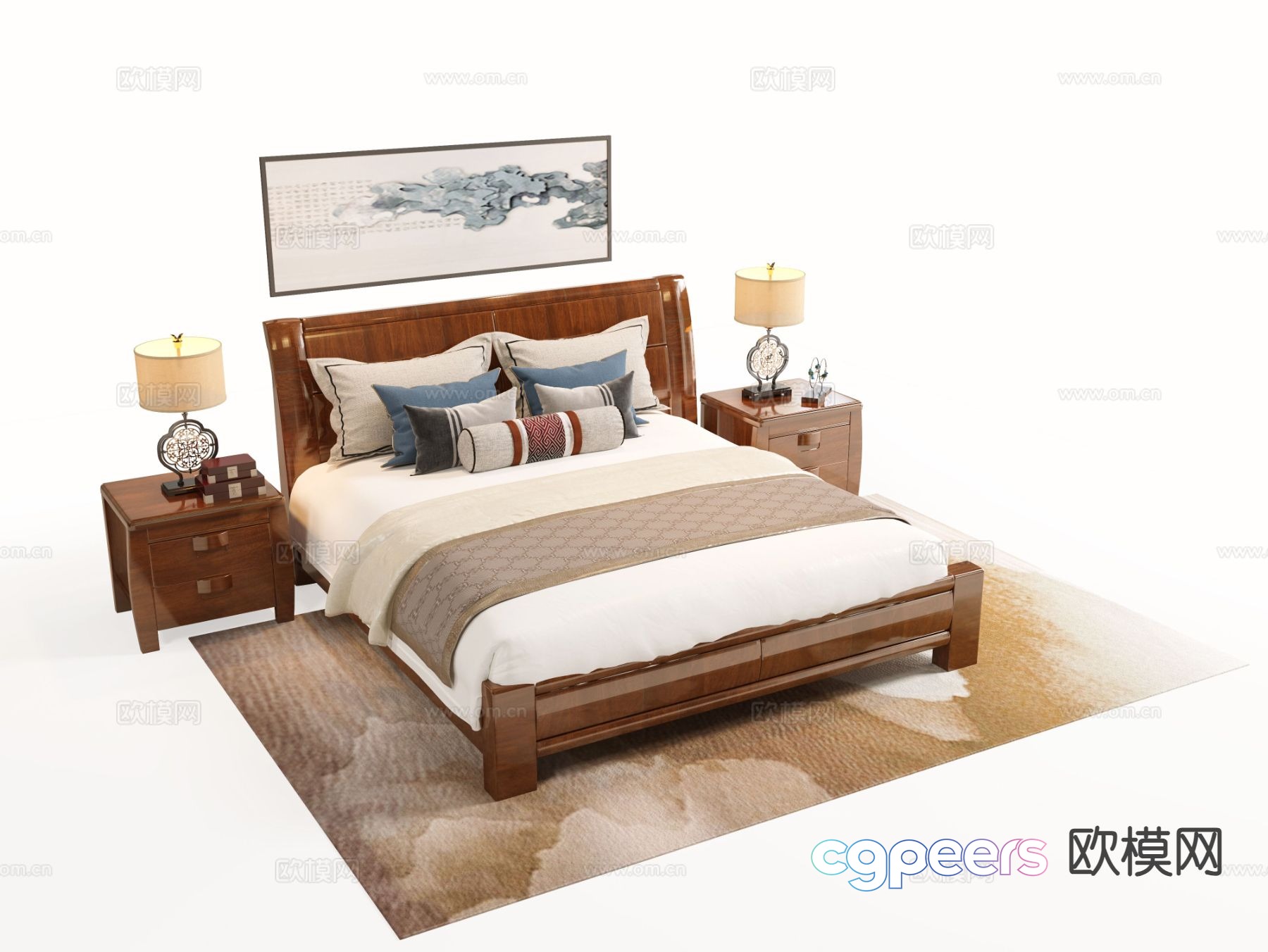 Chinese double bed solid wood double bed 3d model Chinese double bed solid wood double bed 3d model
