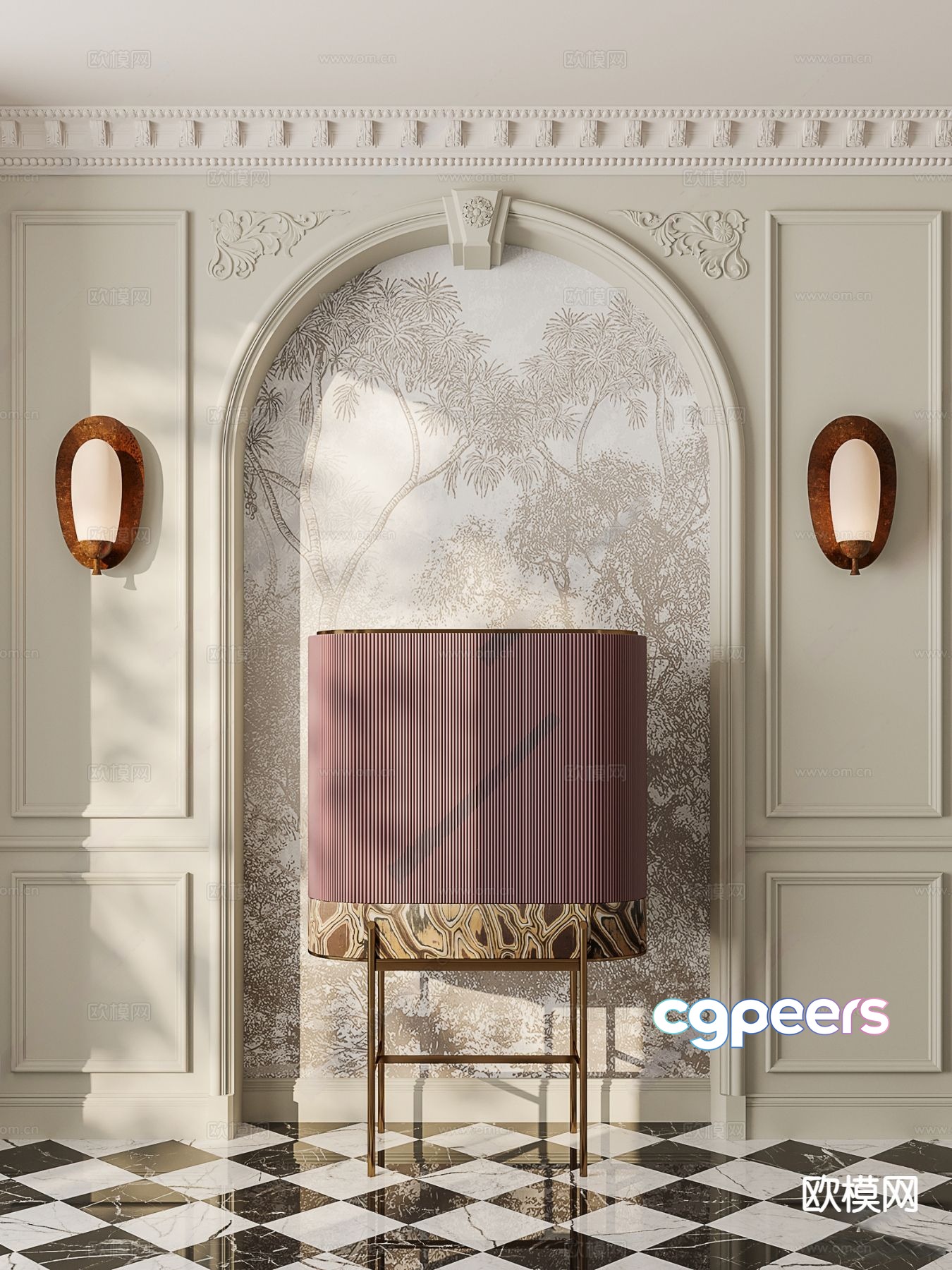 French entrance cabinet 3D model French entrance cabinet 3D model