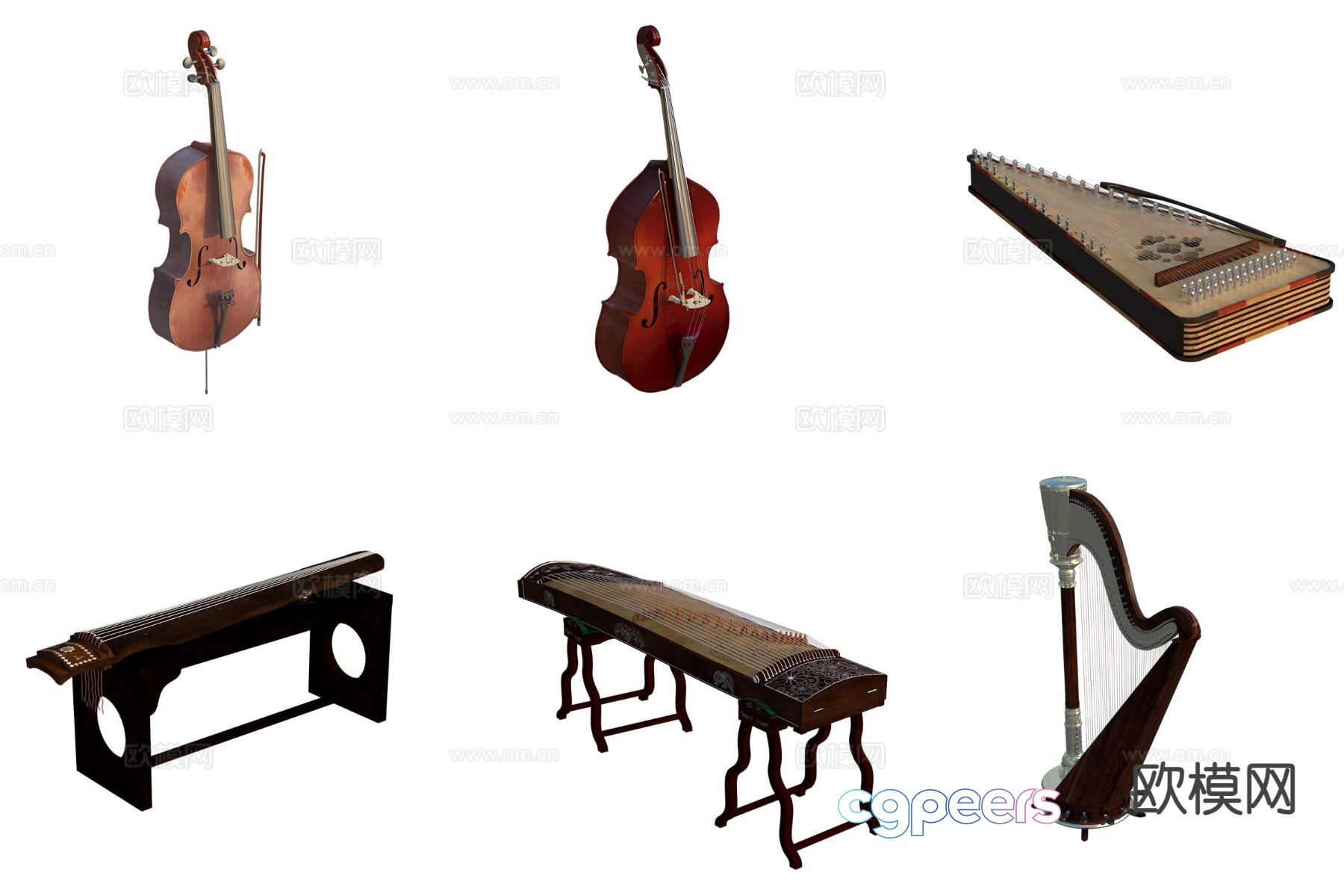Chinese musical instruments violin guzheng harp 3d model Chinese musical instruments violin guzheng harp 3d model