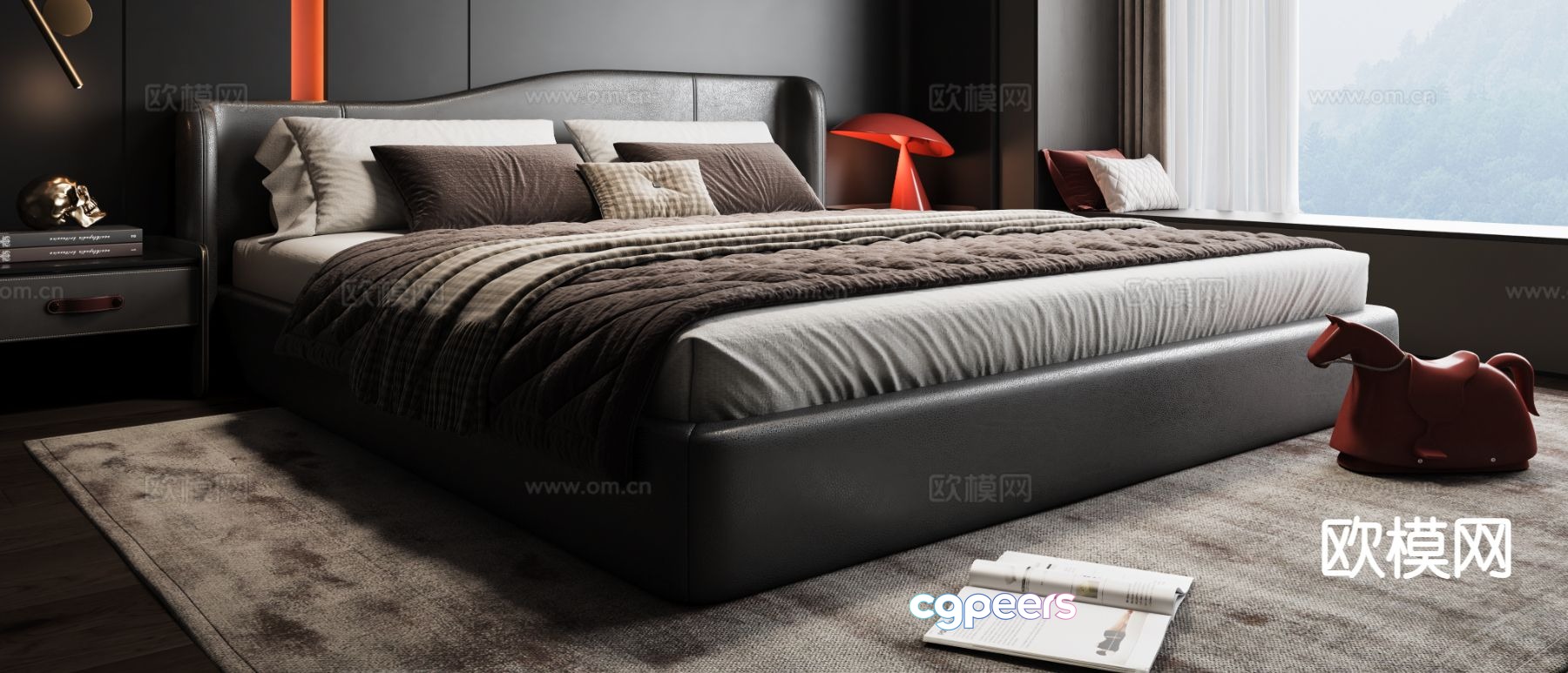 Dark style double bed 3d model Dark style double bed 3d model