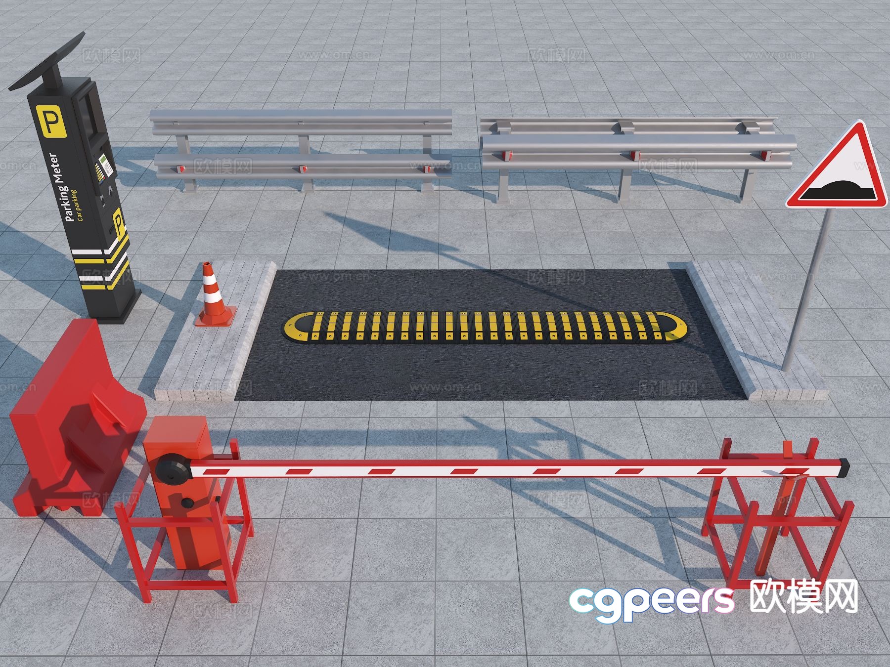 Road facilities, speed bumps, guardrails, roadblocks 3d model Road facilities, speed bumps, guardrails, roadblocks 3d model
