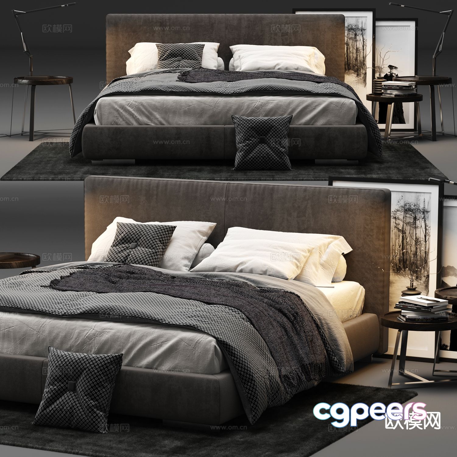 Premium gray double bed 3d model Premium gray double bed 3d model