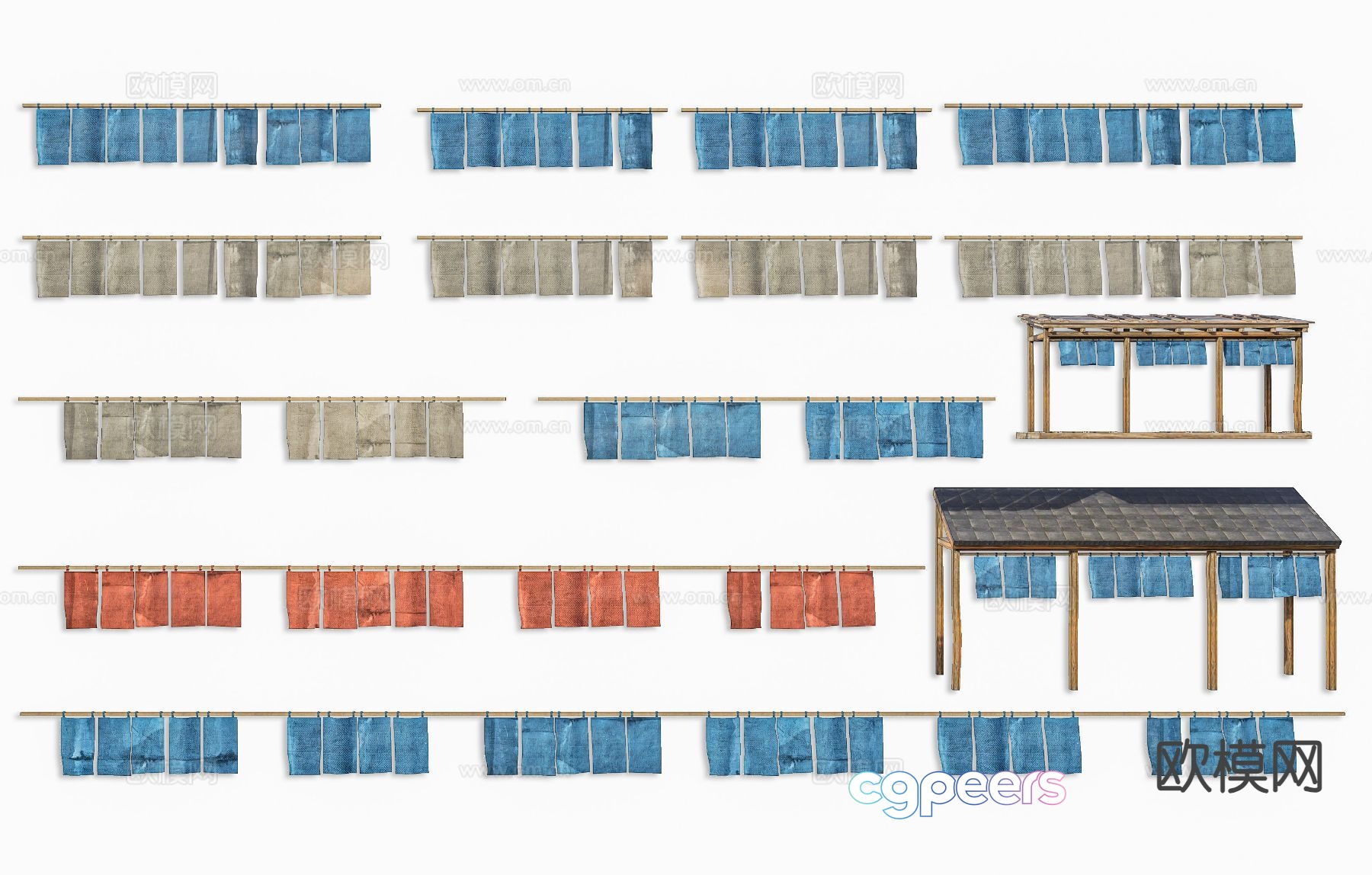 Chinese folk sketches weaving dyeing and drying 3D model Chinese folk sketches weaving dyeing and drying 3D model