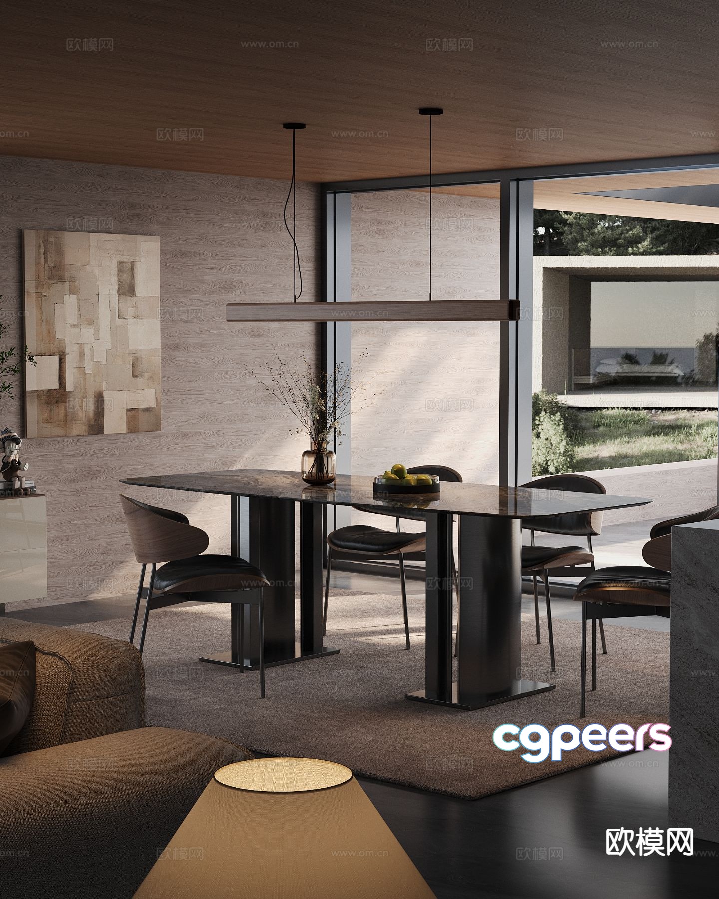 Italian long dining table and chairs 3D model Italian long dining table and chairs 3D model
