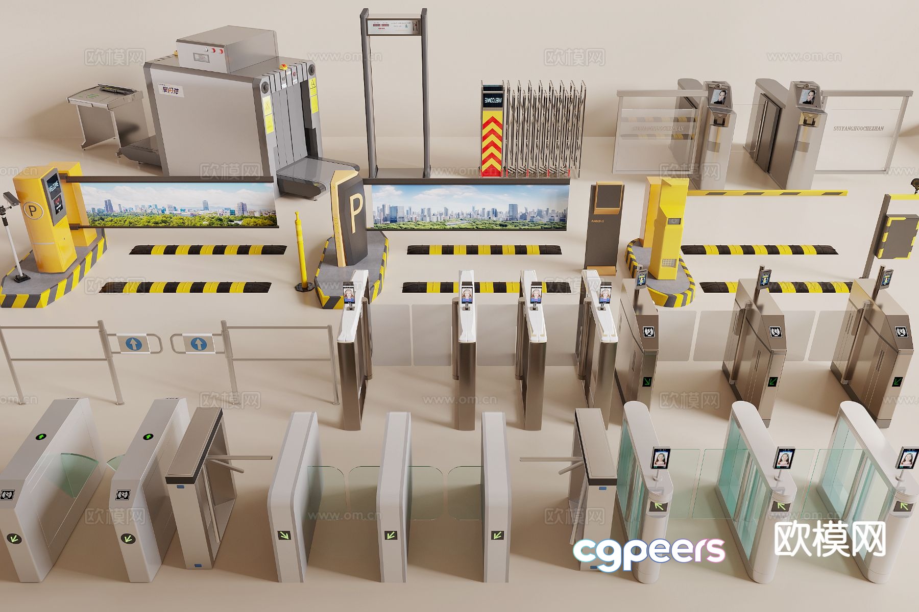 Modern access control machine gate 3d model