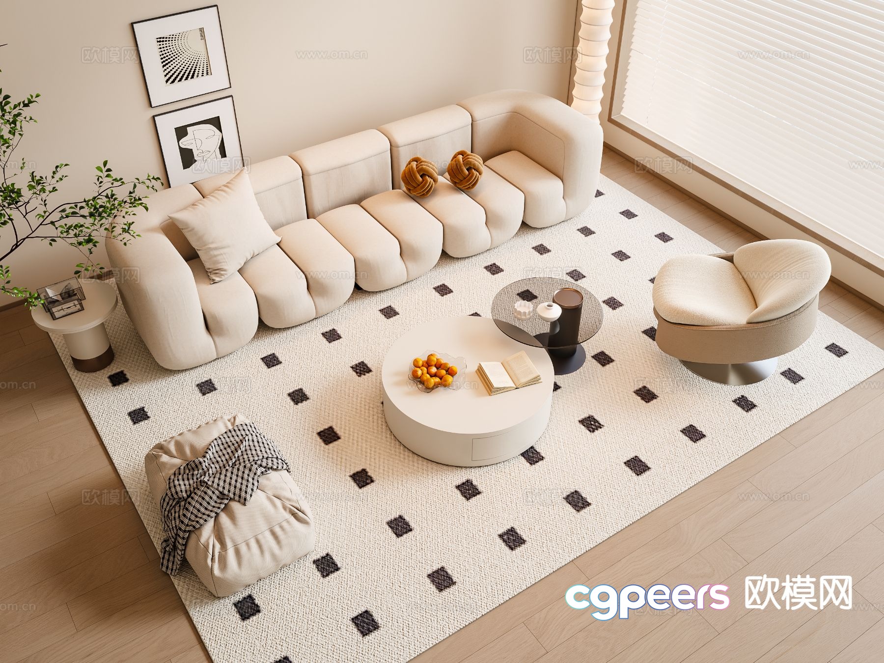 Cream style sofa modular sofa 3d model Cream style sofa modular sofa 3d model