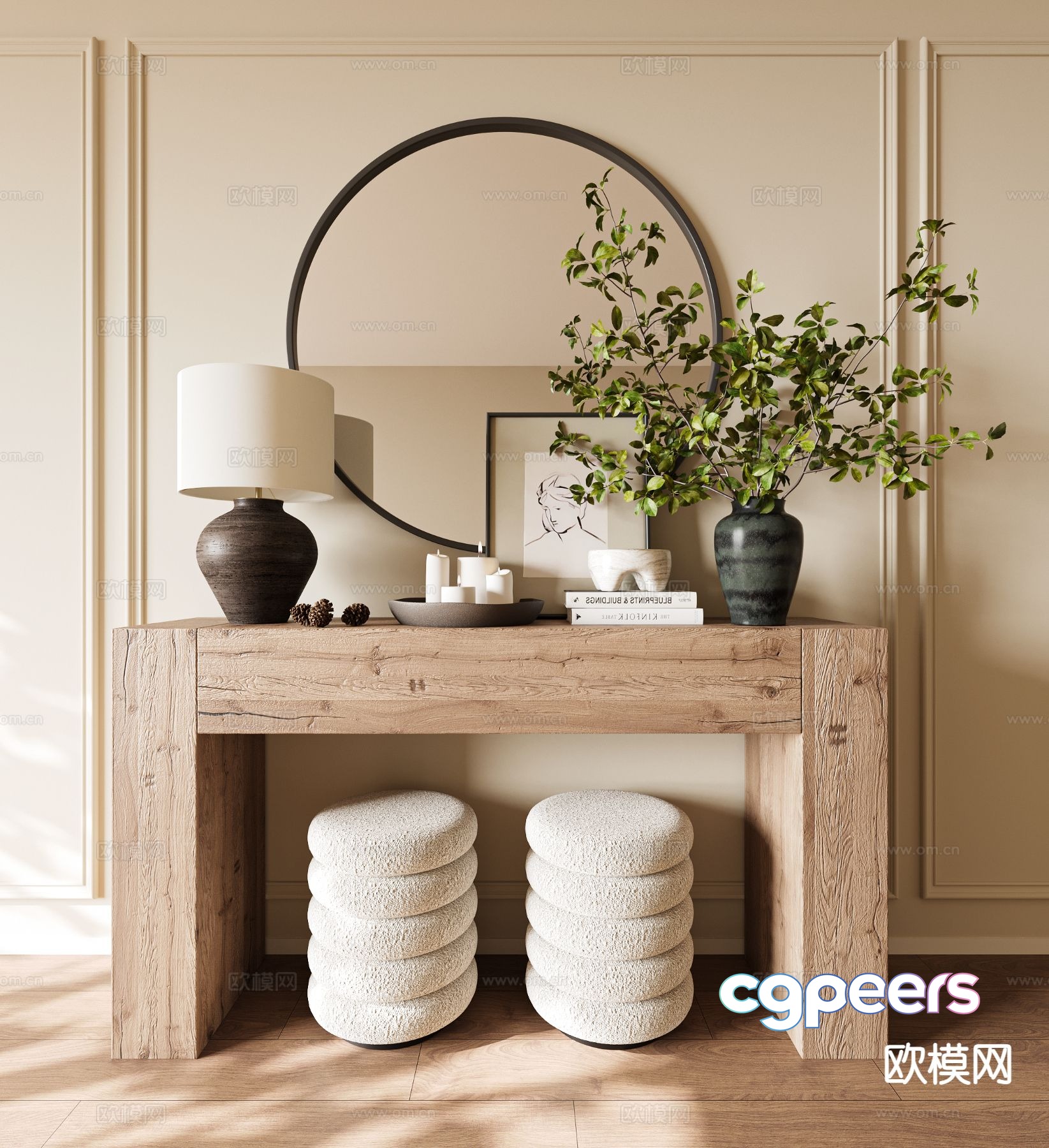 Log style dressing table 3d model Log style dressing table 3d model