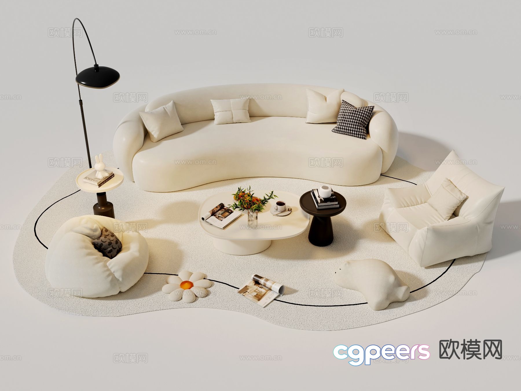 Cream sofa set 3d model Cream sofa set 3d model