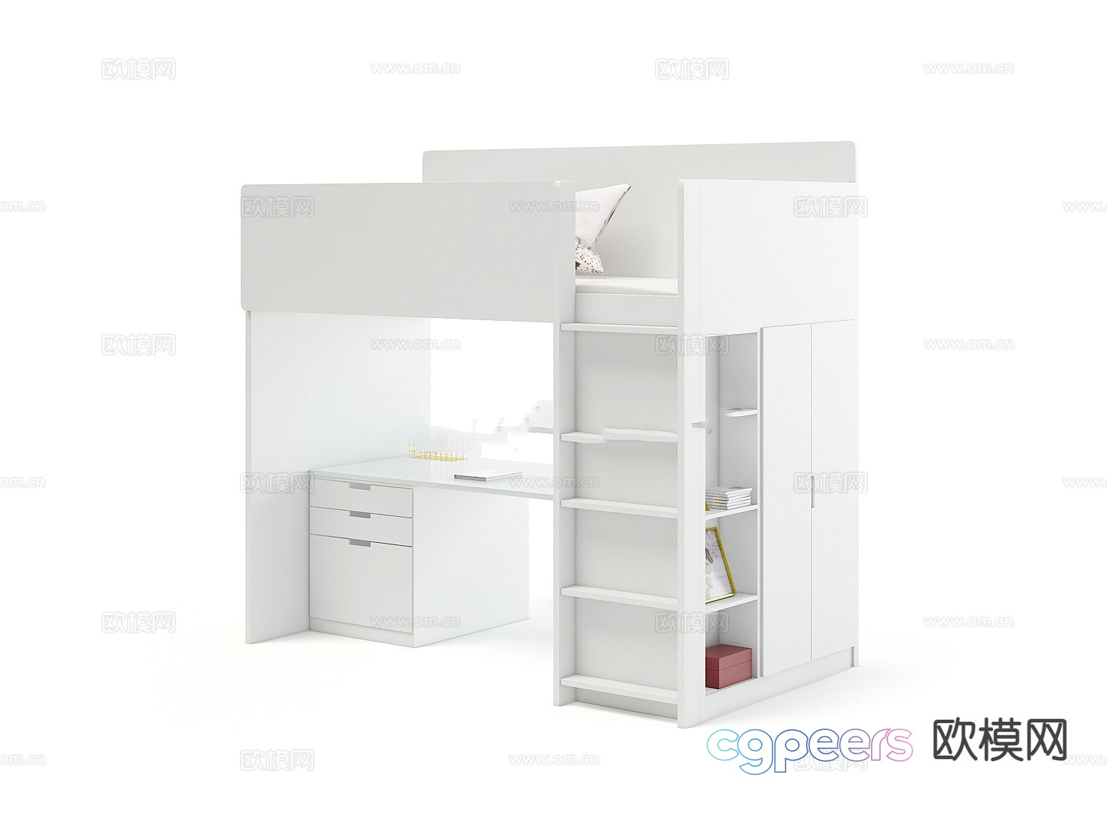 Upper bed and lower table study table children’s bed 3D model Upper bed and lower table study table children’s bed 3D model