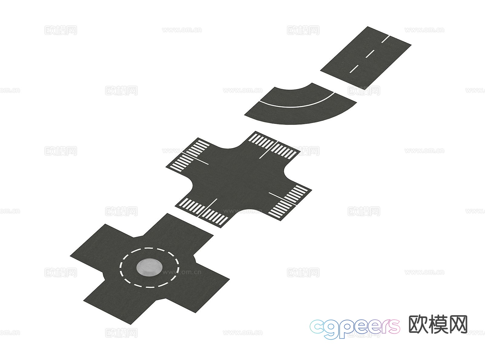 Pavement road road highway intersection 3d model Pavement road road highway intersection 3d model