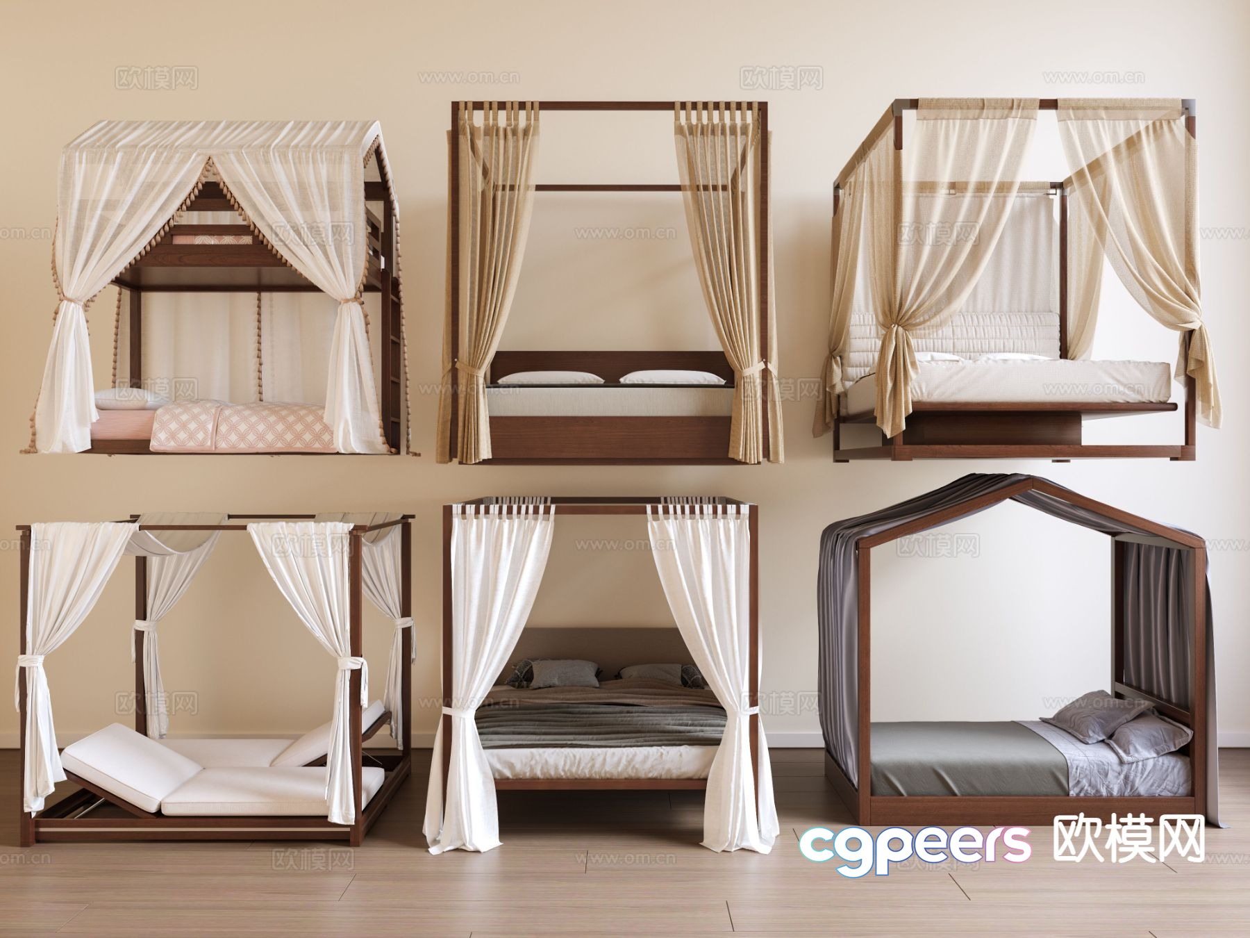 New Chinese style curtain bed curtain double bed 3d model New Chinese style curtain bed curtain double bed 3d model