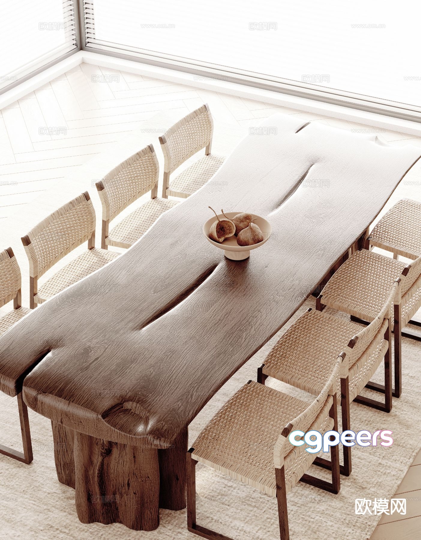 Wabi-sabi style dining table and chairs wooden table 3d model Wabi-sabi style dining table and chairs wooden table 3d model