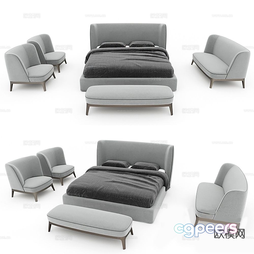 Modern double bed 3d model Modern double bed 3d model