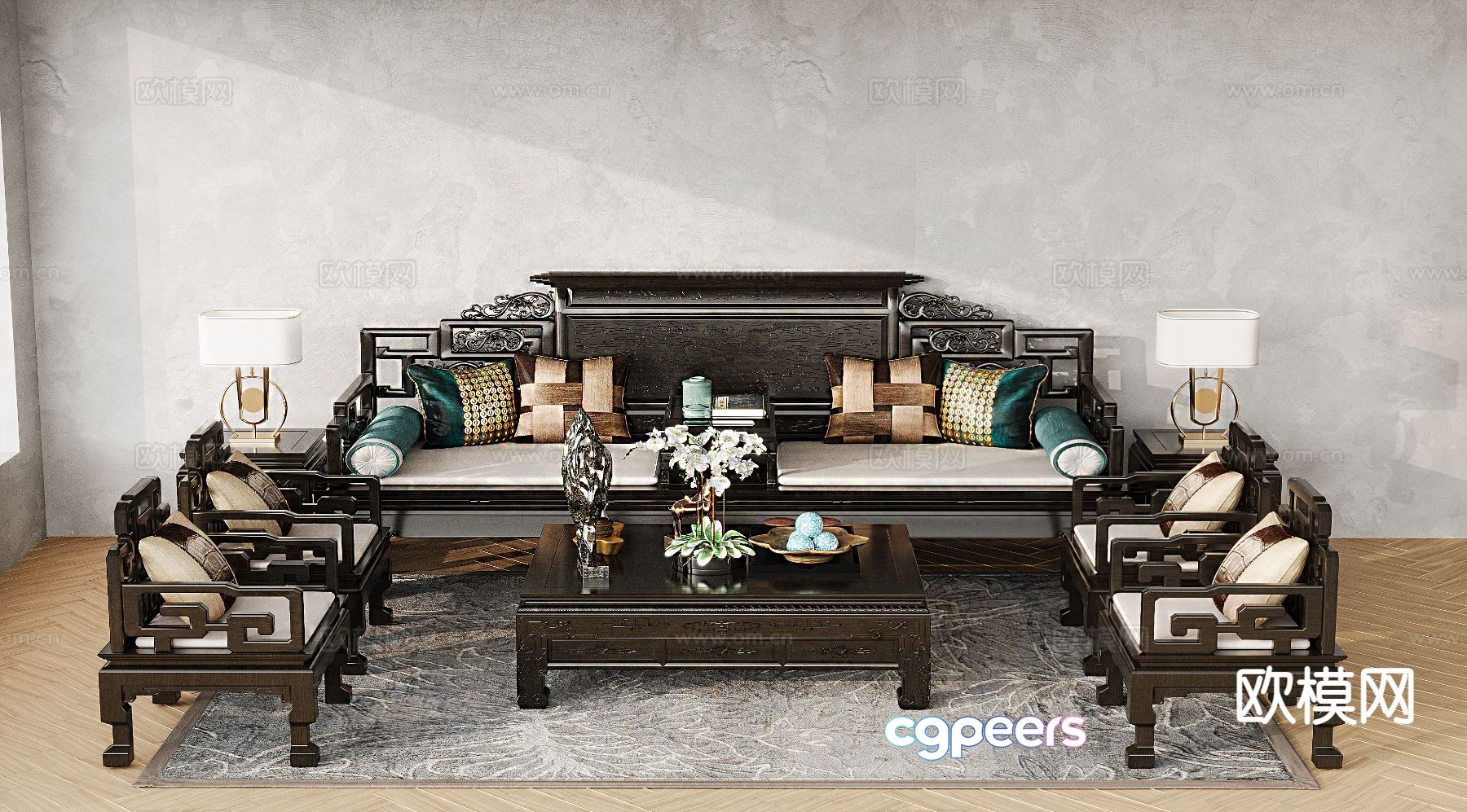 Chinese style modular sofa 3d model Chinese style modular sofa 3d model