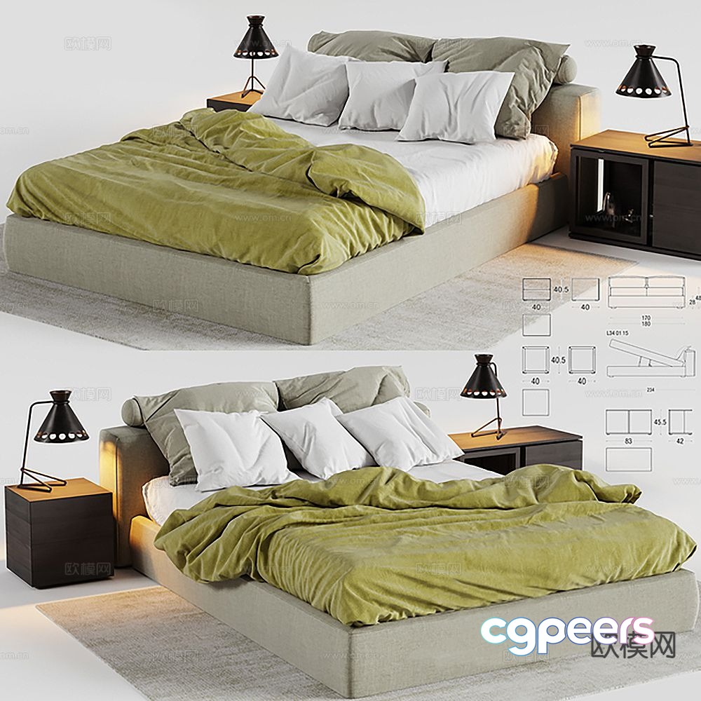 Modern double bed 3d model Modern double bed 3d model