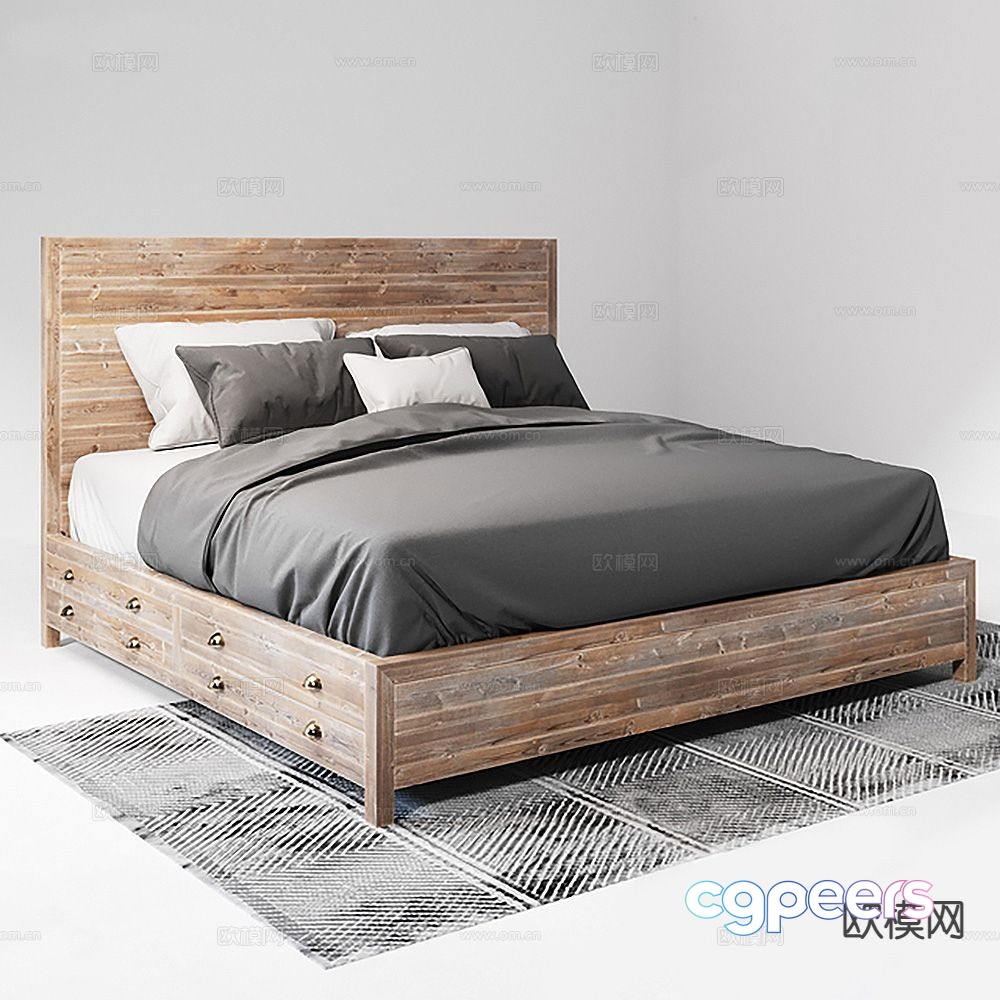Log style double bed 3d model Log style double bed 3d model