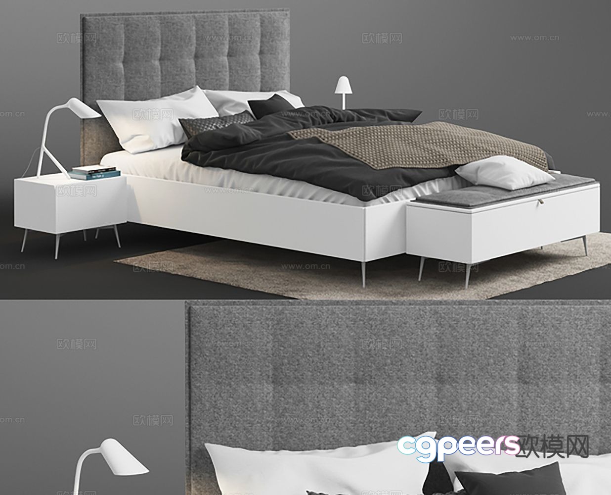 Modern double bed 3d model Modern double bed 3d model