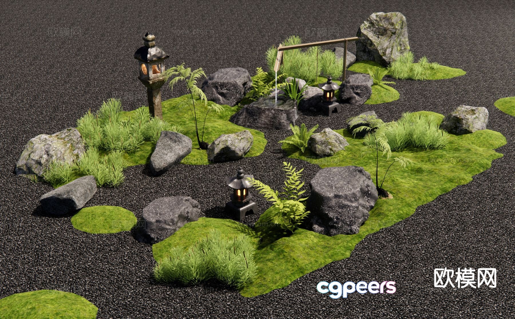 New Chinese style micro terrain landscape stone courtyard sketch 3D model New Chinese style micro terrain landscape stone courtyard sketch 3D model