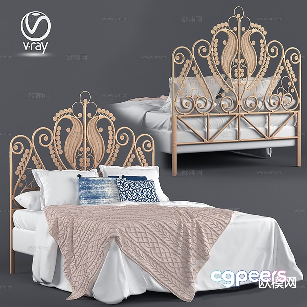 French double bed 3d model French double bed 3d model