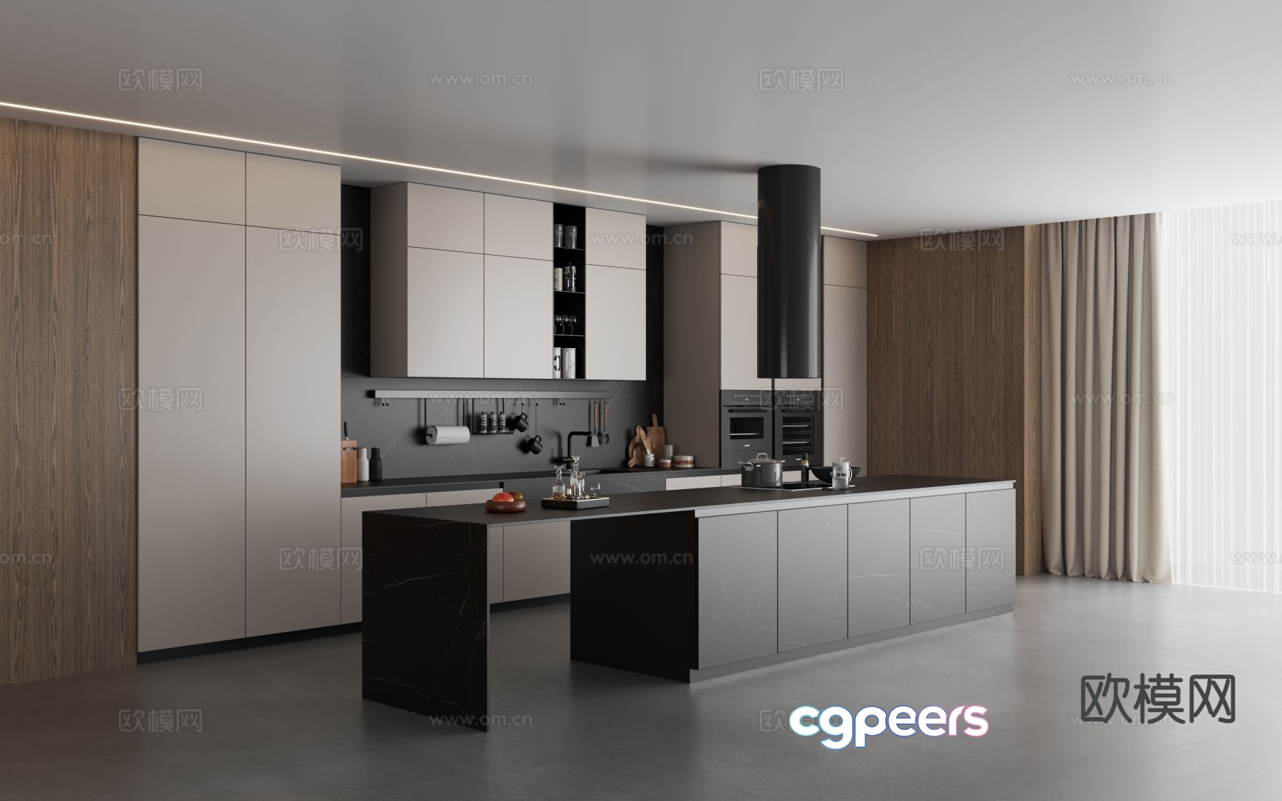 Modern island kitchen 3d model Modern island kitchen 3d model
