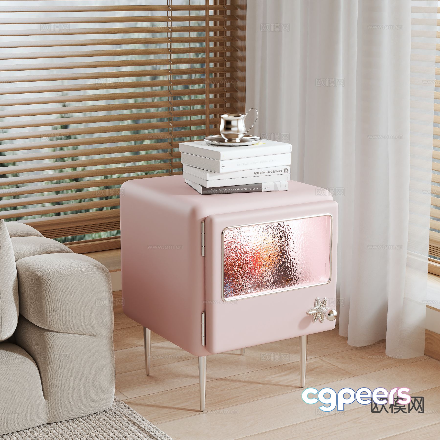 Modern pink bedside table 3d model Modern pink bedside table 3d model