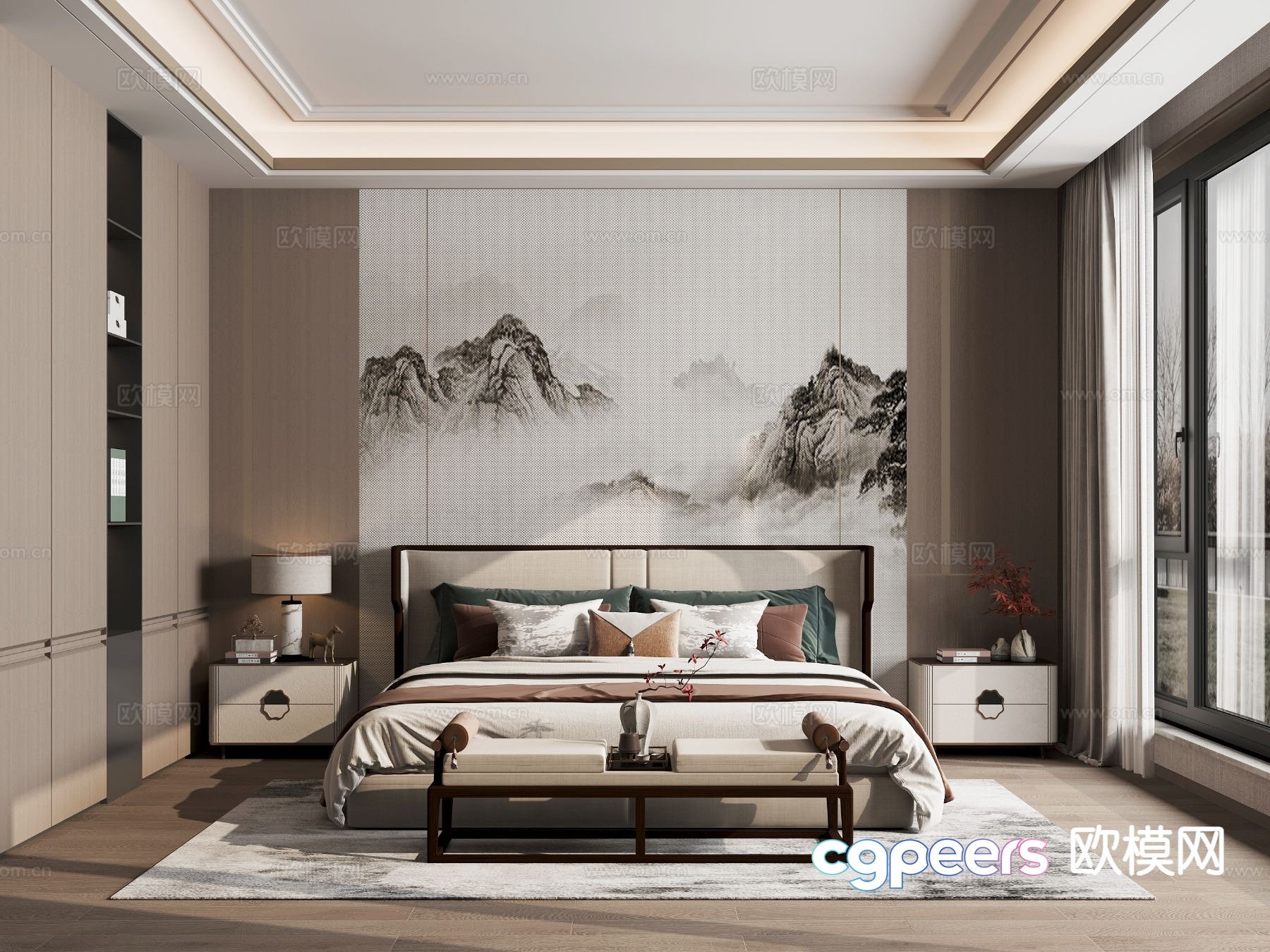New Chinese style bedroom master bedroom 3d model New Chinese style bedroom master bedroom 3d model