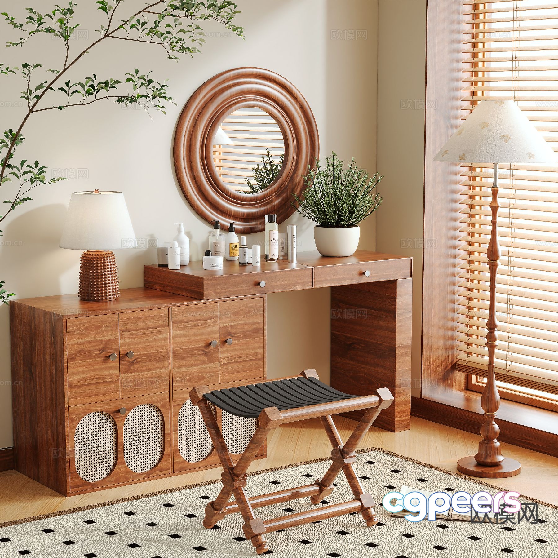 Log style dressing table 3d model Log style dressing table 3d model